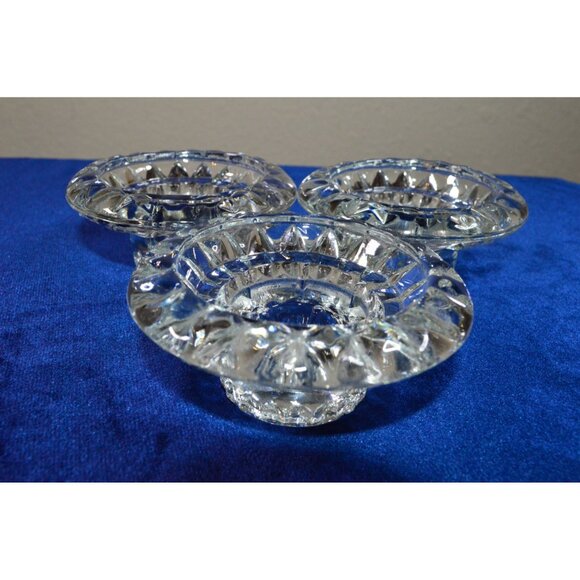 Vintage Indonesia Candlestick Holder Set of 3 Clear Glass Crystal Candle Holders - Picture 4 of 9